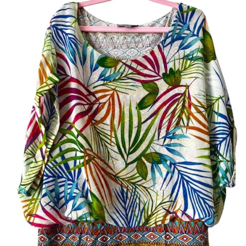 Womens Joseph A Multicolor Tropical Print Blouse Size M